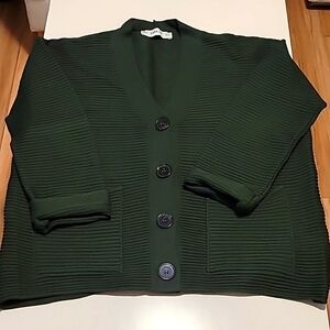 Zara forest green oversized open front sweater.